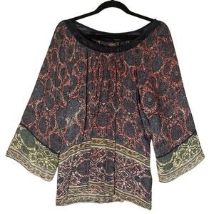 Plenty by TRACY REESE‎ Sz S India Gauze Sheer Peasant Top Flare Sleeve Festival